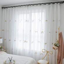 1pc Cute Rainbow Cloud Embroidered Sheer Curtain, Light Filtering, Fashionable, High-End Soft Drape, Multi-Functional Top Hooks, Suitable For Living Room, Bedroom, Balcony, Girls Room, Bay Window, Entryway Partition Decoration - White - View 3