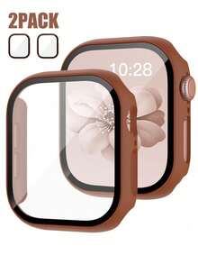 2件裝棕色 保護殼，相容 40mm/41mm/42mm/44mm/45mm/46mm/49mm，防摔防刮硬 PC+鋼化玻璃膜一體式錶殼，相容 Ultra/SE/12/11/10/9/8/7/6/5/4 系列，男女通用休閒運動錶殼 - 棕色+棕色 - 查看 19