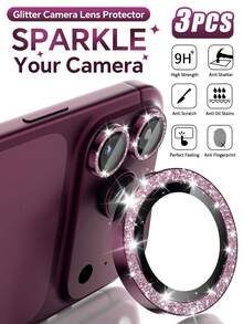 3pcs Wine Red Glitter Camera Lens Protectors Compatible With Iphone 18 Pro Max/18 Pro – Sparkling Aluminum Alloy Rings, HD Clear Covers, Scratch-Resistant, Full Lens Protection, Slim Fit, Easy Installation, Case-Friendly - Burgundy - View 1