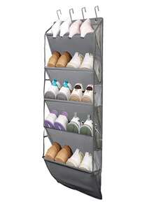 1pc Hanging Shoe Rack, Multi-Layer Space-Saving Non-Woven Fabric Hanging Shoe Organizer With Metal Hooks, Black/Grey Closet Door Shoe Rack, Suitable For Bedroom, Entryway, Dorm, Apartment, Home Storage - Multicolor - View 14