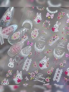 1 Crystal Diamond Nail Luxury Stickers New Bow Lace Girl Nail Charm Stickers Rabbit Rose Garden Nail Art Decoration Stickers - Red - View 3
