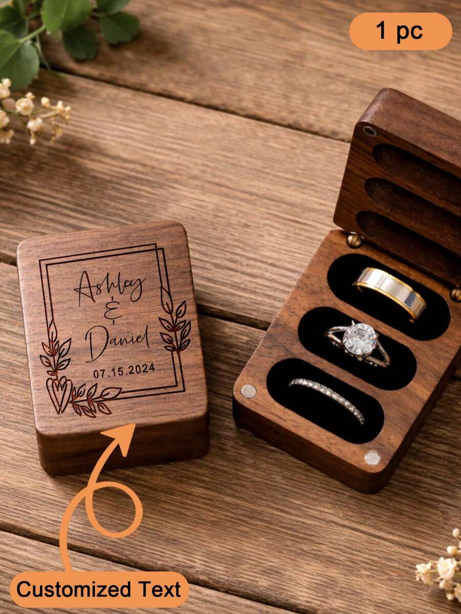 3-Layer Flip-Top Wooden Ring Box, Customized Wedding Ring Box, Engagement Ring Box, Ring Bearer Ring Box, Heirloom Ring Box, 3-Slot Ring Box - Multicolor - View 1