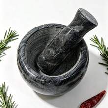 Mortar And Pestle Set – Marble Grinding Bowl Container, Suitable For Guacamole, Spices, Salsa, Garlic Sauce, Herbs – Best Garlic Crusher, Spice And Pill Crusher Set - Black - View 4