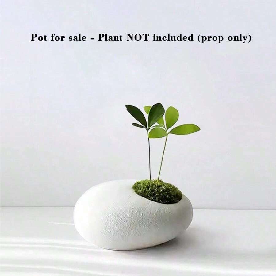 1pc Nordic Style Desktop Ceramic Flower Pot, Minimalist Textured Design. Suitable For Living Room (Placed Next To Sofa), Can Also Be Used As Ashtray, Also Suitable For Balcony Greenery Flower Pot, Seedling Pot, And Office. - Pebble Planter - View 1