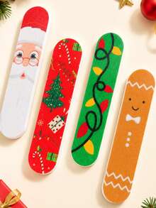 2/4/8pcs Christmas Nail Files, Mini Nail Buffers, Patterned Polishing & Grinding Nail Files, Christmas Gift, Manicure Tools, Easy To Use And Portable - Multicolor - View 3