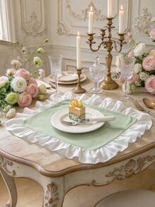 2/6/12pcs Light Green French Ruffle Placemats, Romantic Pleated Lace Edge, Protect Tabletop, Decorate Plates And Table Setting, Suitable For Dining Table, Party, Holiday, Wedding, Restaurant - Green - View 5