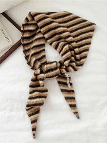 1PC Women's Casual Fashion Colorful Striped Pattern Plush Triangle Scarf Shawl Suitable For Dating, Shopping, Daily Wear, Travel And Outings - Multicolor - View 14