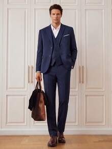 Officeau Men's 3pcs Navy Blue Suits, Blazer&Vest&Pants, For Formal Business/ Office - Navy Blue - View 11