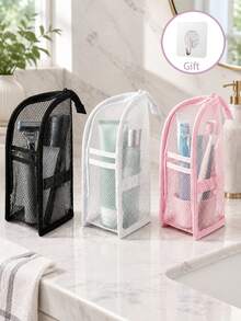 Upright Toiletry Bag, Portable Large Capacity Cosmetic Storage Bag, Semi-Transparent Foldable Makeup Bag, Suitable For Travel And Daily Use - Multicolor - View 2