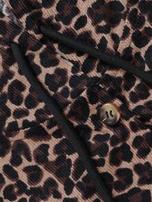 Women Fall Elegant Hooded Long Sleeve Jacket, Leopard Print Drawstring Button Front Pocketed Loose Fit Daily Street Vacation Outerwear - Multicolor - View 4