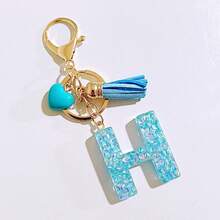 20pcs Random Style Letter Blue Heart Tassel Keychain Cute INS Style Bag Pendant Car Charm Accessory - one-size - View 6