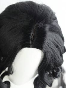 Black Short Curly Bob Wig For Women, Vintage Loose Wave Shoulder Length Synthetic Wig With Side Part, Natural Looking Retro Curly Wig For Daily Party Cosplay Wear - Black - View 10