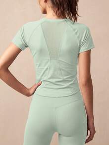 Soyun New Women's Mesh Back Breathable Short Sleeve Yoga Pants Set, Curved Design, Suitable For Outdoor Activities Sports - Mint Green - View 3