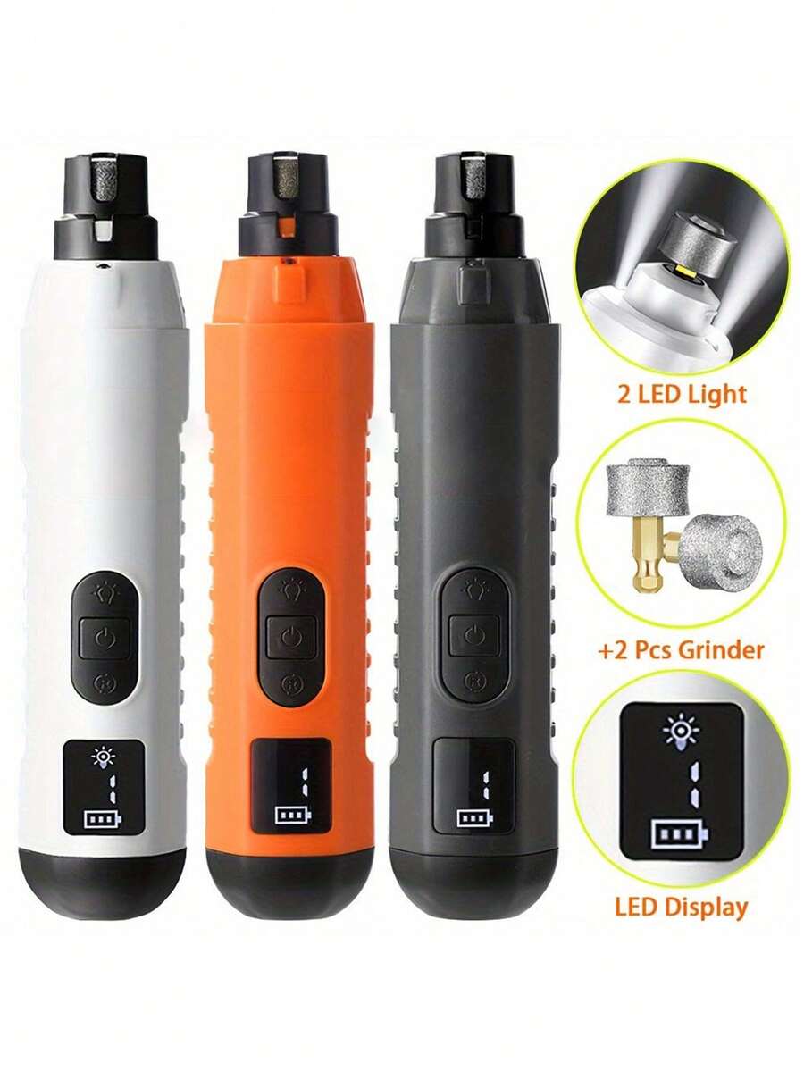 Grinder Upgraded - Professional 2-Speed Electric Rechargeable Pet Nail Trimmer Painless Paws Grooming & Smoothing For Small Medium Large Dogs & Cats Battery Capacity 1200mAh