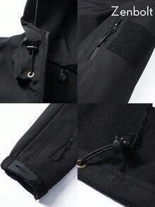 ZenBolt Winter Men's Solid-Color Fleece-Lined Hooded Utility Jacket – Structured Fit, Full-Zip Multi-Pocket, Sleeve Patch Warm Outerwear - Black - View 6