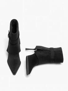 Square Toe Elastic Slim Boots 2025 New Autumn/Winter French Vintage Commute Elegant Fashion Versatile Soft Sole Boots - Black - View 10