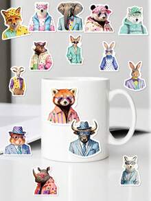 56Pcs PP Animal Stickers, Fashion Cool Animal Style, Including Tiger, Leopard, Zebra, Corgi, HPolka Dot Shirt, Rainbow Outfit Elements, For Journal Collage, Water Bottle, Luggage, Skateboard, Tablet, Notebook, Storage Box, DIY Craft Decor - Multicolor - View 6
