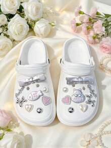 16pcs Silver Bow, Fish, Cat DIY Shoe Decorations, Suitable For Perforated Sandals, Elegant And Fashionable, Gift For Girlfriend - Silver - View 9