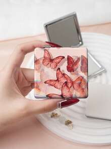 1PC Millennium Y2K Series Portable Vanity Mirror, Foldable Lightweight Ultra-Thin Convenient Hand Mirror, PU Leather, Suitable For Multiple Scenarios And All People, Foldable Small Square Mirror, Pocket Mirror, Cartoon Healing Butterfly Printed Pattern Design, Exquisite Handheld 180° Flip Cover Multi-Function Mini Mirror, Compact Mirror, Mirrors - Multicolor - View 7