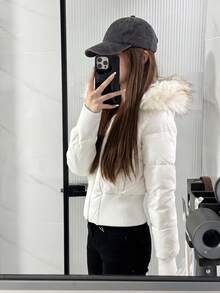 Women's Padded Coat, Fur Collar, Thick, Versatile, Casual Short Padded Coat For Winter - White - View 4