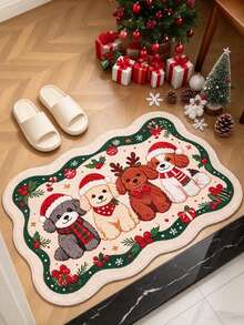 1pc Christmas Pattern Shaped Welcome Doormat, Soft Comfortable Fabric Thick With Good Foot Feel Easy To Clean Washable, Foldable Easy Care Carpet Mat, Suitable For Indoor Doormat, Small Carpet, Carpet, Mat, Outdoor Doormat, Kitchen Carpet, Home Decor, Front Door Mat, Area Rug, Outdoor Mat, Christmas Home Decor Carpet, Christmas Holiday Gift - Multicolor - View 3