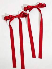 2Pcs Large Red Satin Bow Hair Clips For Women Girls, With Long Streamer Ribbon Tails, Elegant Big Hair Accessories For Christmas & Weddings Cute - Red - View 1