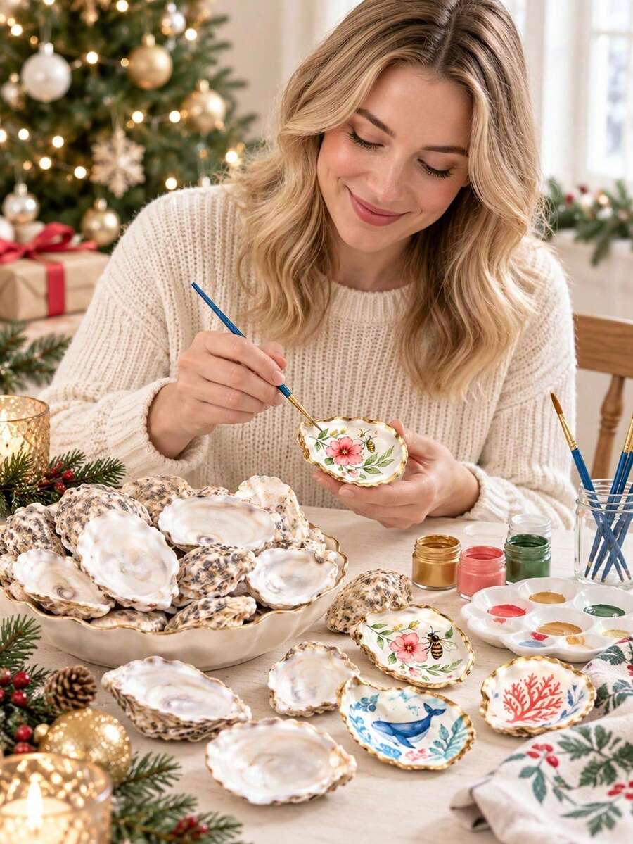 Concave Small Oyster Shells, Blank Oyster Shells, Suitable For Handmade Crafts, DIY Painting Decoration, Suitable For Christmas Decorations, Beach Home Decor, Wedding Tabletop Decoration, Suitable For Adult Craft Enthusiasts - Multicolor - View 1
