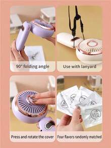 AOYI Rechargeable Portable Brushless Motor Handheld Mini Fan With 5-Speed Adjustable, USB Charging Cable And Base Phone Holder Function + Lanyard - Multicolor - View 6