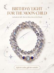 [VE]1pc High-Quality S925 Sterling Silver Double-Strand Natural Grey Moonstone Bracelet With Lapis Lazuli, Symbolizing Emotional Balance And Healing, Sleep Aid And Deep Relaxation, Inspiring Intuition And Insight, Natural Gemstone Color Random - Bracelet - View 3