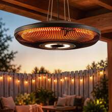 Outsunny Riscaldatore a Infrarossi Sospeso da Esterno 2000W, Stufa da Esterno Elettrica da Soffitto con Luce LED, App Bluetooth/Telecomando/Touch, 2 Livelli di Calore, Timer 24 Ore, IP65, per Patio - Spina tipo C UE (220-240 V) - Visualizzare 2