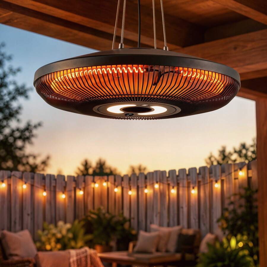 Outsunny Riscaldatore a Infrarossi Sospeso da Esterno 2000W, Stufa da Esterno Elettrica da Soffitto con Luce LED, App Bluetooth/Telecomando/Touch, 2 Livelli di Calore, Timer 24 Ore, IP65, per Patio