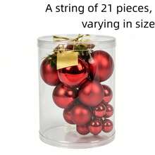 Christmas Hanging Ball String, 21 Mixed-Size Connected Shatterproof Plastic Baubles, Gloss & Matte Double Surface Treatment, Non-Detachable Design, Reusable Holiday Garland For Christmas Tree, Wall, Window, Family Winter Party Decor - A String Of 21 Beads In Various Sizes - View 13