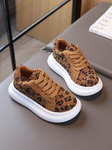 1 Pair Kids' Retro Versatile Star Pattern Leopard Print Sneakers, New Autumn Outdoor Casual Shoes For Boys And Girls - Brown - View 5
