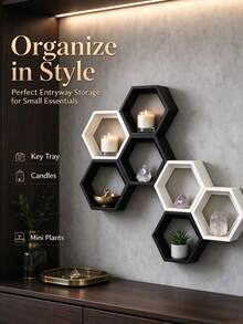 Hexagonal Floating Shelves Nordic Wall-Mounted Shelves For Living Room And Entryway, Creative Geometric Storage Decor, Small Size, Mini Shelves For Small Objects Or Micro Wall-Mounted Decorations - Multicolor - View 3