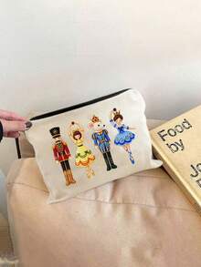2D Nutcracker Theme Corduroy Makeup Bag, Includes Christmas Ballet And Other Elements, Holiday Gift Bag, Toiletry Bag, Multi-Functional Bag, Suitable For Commuting, Christmas Gift (2D Printed Pattern) - Multicolor - View 6