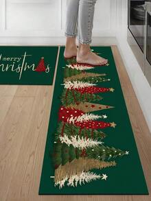 1/2pcs Merry Christmas Kitchen Decor Rug, Christmas Tree Pattern, Winter Kitchen Rug And Mat, Non-Slip Washable Absorbent Kitchen Accessories Decor Mat, Christmas Holiday Gift! - Multicolor - View 7