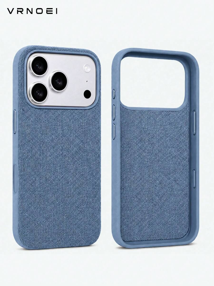 VRNOEI 奢華深藍色科技編織磁吸手機殼，相容 iPhone 17 Pro 16 15 14 13 17 Pro Max，高品質無線充電磁吸設計，金屬質感按鈕