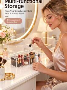 1pc Hinged Lid Divided Tea Bag Storage Box, Transparent Stackable 4-Compartment Plastic Tea Bag Organizer, Suitable For Kitchen And Countertop - Multicolor - View 2