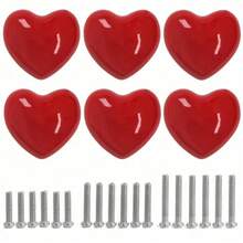 Ceramic Drawer Knobs Heart Shape Colorful Heart Cabinet Dresser Pulls Handles With 3 Sized Screws, Kitchen Furniture Knobs For Closet Cupboard Wardrobe (Mixed Color, 10 Pack) - Red - View 9