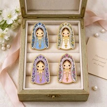 Cartoon Virgin Mary Enamel Pins, Floral Design Lapel Brooches, Cute Badges For Backpack Hat Clothes, Christian Religious Gift For Believers - Multicolor - View 5