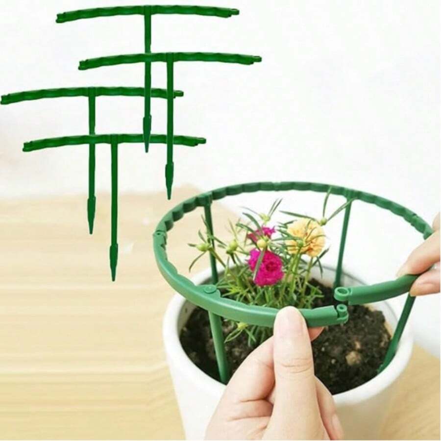 Plastic Plant Support Stand, Semi-Circular Pot Support Ring With Soil Fixing Rod, Detachable Modular Flower Support Rack, Adjustable Height With Stackable Design, Suitable For Indoor Potted Plants, Balcony Flowers, Greenhouse Plants, Garden Greenery And Outdoor Planting, Can Be Used To Support Kalanchoe, Peony, Rose, Lily, Hydrangea, Orchid And Small Climbing Plants - A - View 1