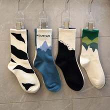 Kaos Kaki Niche Setengah Betis Desain Asimetris Gunung & Laut Gaya Jepang Nyaman Serbaguna Versi Korea Olahraga - MultiWarna - View 4