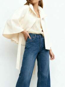 Women's Elegant Apricot Stand Collar Cape Coat, Short Jacket For Autumn/Winter - Apricot - View 8