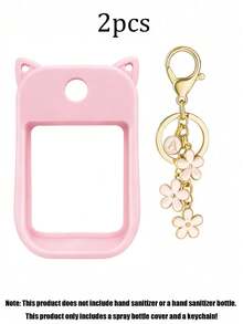 2pcs/1pc/Set (30ml) Hand Sanitizer Spray Protective Cover, 26 Flower & Letter Pearl Decor Spray Bottle Charm, Silicone Mouse Ear Shaped Spray Bottle Anti-Fall Protective Case, Perfume Bottle, Travel Bottles - Pink - View 6