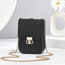 Vintage 3D Woven Embossed Phone Bag For Women, Metal Chain Lock Flap Portable Crossbody Small Bag - Multicolor - View 2