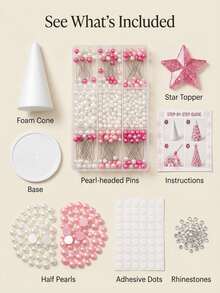 1 Set DIY Beaded Christmas Tree Craft Kit, 5 Color Options, Pearl-Effect Beads, Rhinestone Accents & Glitter Star Topper, Christmas Home Decor, Handmade Tabletop Centerpiece For Shelf & Mantel Display, Festive Party Decoration & Holiday Gifts - DIY Bead Christmas Tree - View 4