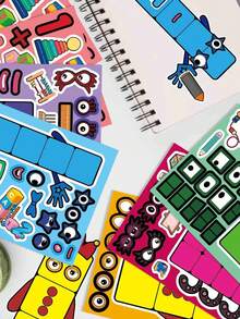MASSDI 8 Sheets Math Building Blocks Children's Toy Stickers, Classroom Educational Interactive Toys, Number & Creature Building Block Face Stickers, Halloween Party Supplies, Christmas Season, Children's Birthday Gifts, Gift Bag Fillers, DIY Craft Activity Decoration Set - Multicolor - View 2
