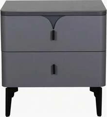 Mesa de Noche Blanca con Cubierta de Cerámica, Buró Moderno de 2 Cajones con Tiradores Negros Decorativos Curvos y Patas de Madera Negra, Diseño Minimalista Japonés para Recámara y Dormitorio, 50 * 50 * 40 cm - Gris - Ver 7