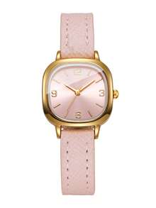 Women's Fresh Small Thin PU Strap Quartz Watch, Minimalist Square Dial With Simple Digital Markings, Suitable For Girls And Students For Daily Wear, Gift Watch (1pc/Set) Watch Box Not Included - Pink - View 9