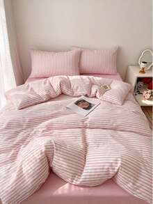 3pcs 100% Polyester Back To School Nordic Minimalist Striped Duvet Set 2 Pillowcases + 1 Duvet Cover Set Combination (No Bed Sheet) - Multicolor - View 2